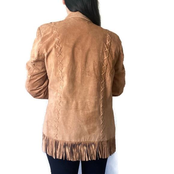 Vintage Suede Fringe Boho Open Front Jacket Size Medium - Picture 5 of 8